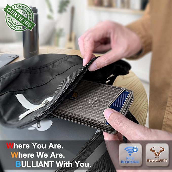 BULLIANT Men Wallet, Slim Leather Wallet Front Pocket Card Holder Gift For Men 11 Slots RFID Blocking