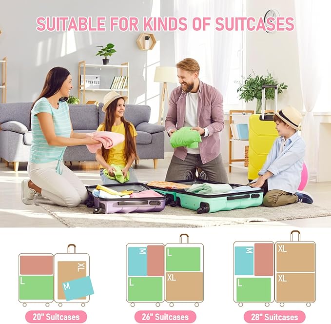 6 Set Compression Packing Cubes, Suitcase Organizer, Lightweight Travel Essentials, Compression Bags For Travel Accessories Luggage Storage Set (6Pcs, Pink Leopard)