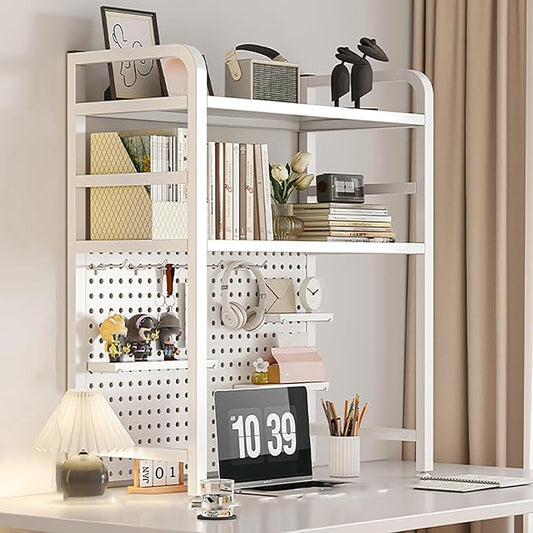 Standing Desk Shelf Desk Shelf Organizer, Countertop Hutch Bookcase Organizer, Desktop Bookcase Bookshelf Desk Hutch, Home Decor, Load Bearing Capacity 50 kg/110 lbs(White,55*98*20cm/22*39*8in)
