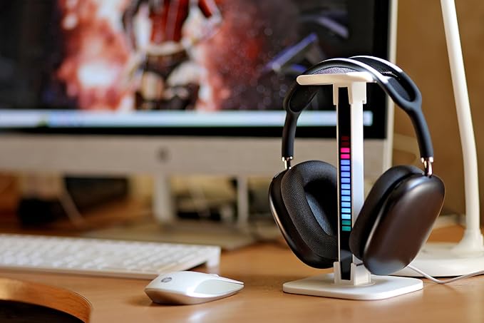 Headphone Stand, Headset Stand, LED Multi-Color Light, 2 in 1, Headset Holder, Gaming Accessories, Tabletop Setup (White)