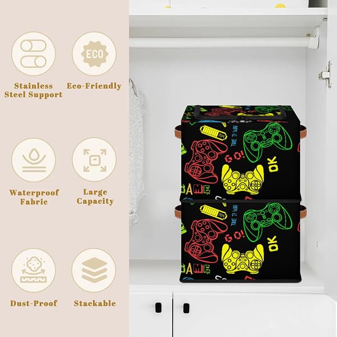 Game Controller Storage Bins With Zipper Lid, Collapsible Trunk Organizer, Car Organizers and Storage Bins with Lids, Decorative Storage Boxes with Handle, Home Storage Baskets for Organizing