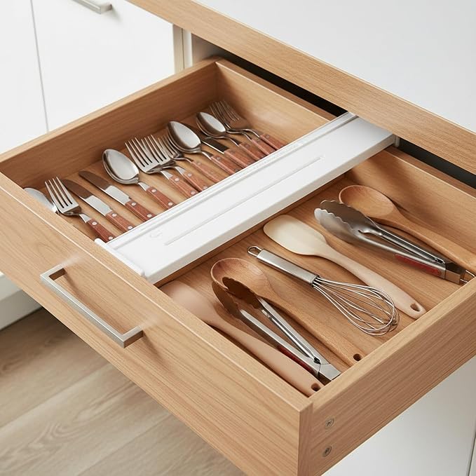 Ceramic Adjustable Drawer Divider, Extendable Organizer for Kitchen and Office Drawers, White (1 PC)