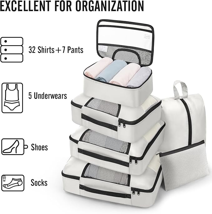 Veken 8 Set Packing Cubes for Travel Essentials, Suitcase Organizer Bags in 4 Sizes, Carry-On Luggage Accessories with Large Laundry & Hanging Toiletry Bag, Must-Have for Airplane, Road Trip & Camping