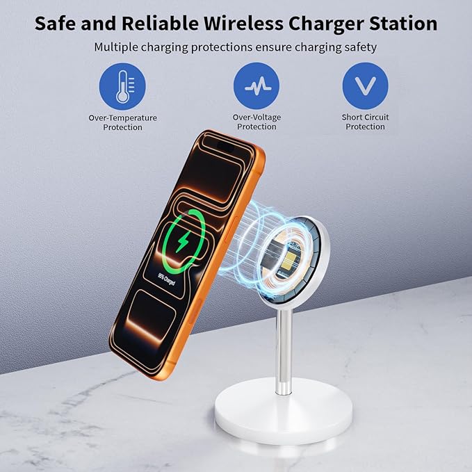 Magnetic Wireless Charger iPhone Stand,25W Mag-Safe Charger Fast Charging Stand 35W Magnetic USB C Adapter with 6FT Cable Wireless Fast Charge Station for iPhone 17 Pro Max/17/16/15/14/13/12, AirPods