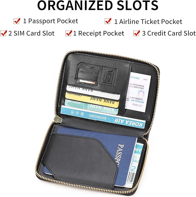 Travel Passport Wallet RFID Blocking Passport Holder-Women and Men with Zippered Ladies Passport Cover