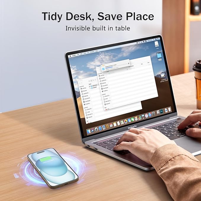 Wireless Magnetic Charger Desk Mount 15W Fast Charger for iPhone 17 16 Pro Max 15 14 13 12 Series,Magnet Qi Charging Pad/Station for AirPods,Recessed Hidden Under Desktop Hole Save Nightstand Space