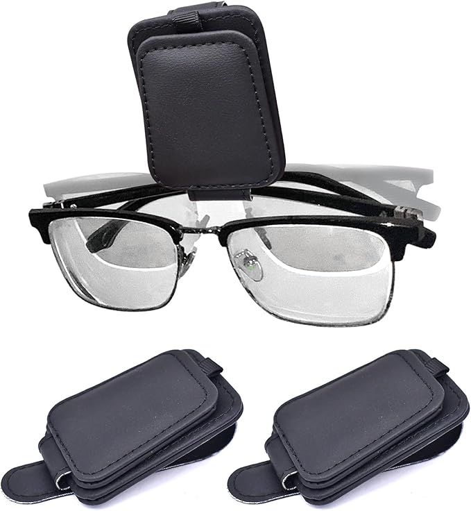 2 Pack Leather Car Visor Sunglass Holder, Magnetic Leather Glasses Eyeglass Hanger Clip for Car, Sunglass Clip Glasses Holder for Car Visor