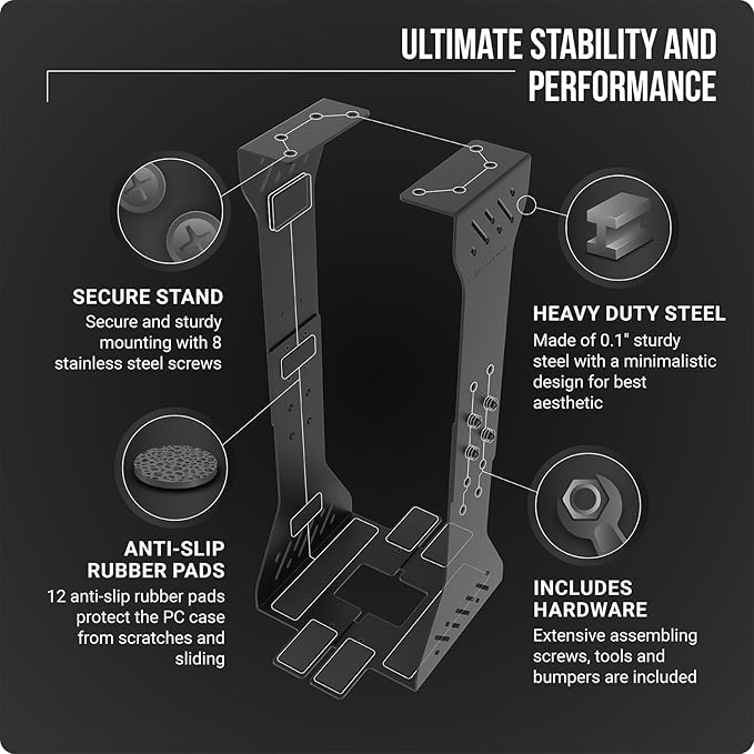Heavy Duty Under Desk PC Holder – Up to 77 lbs Load Capacity - Adjustable Computer Tower Holder – CPU Holder Under Desk Mount - PC Holder Under Desk – Under Desk Computer Mount (Black)