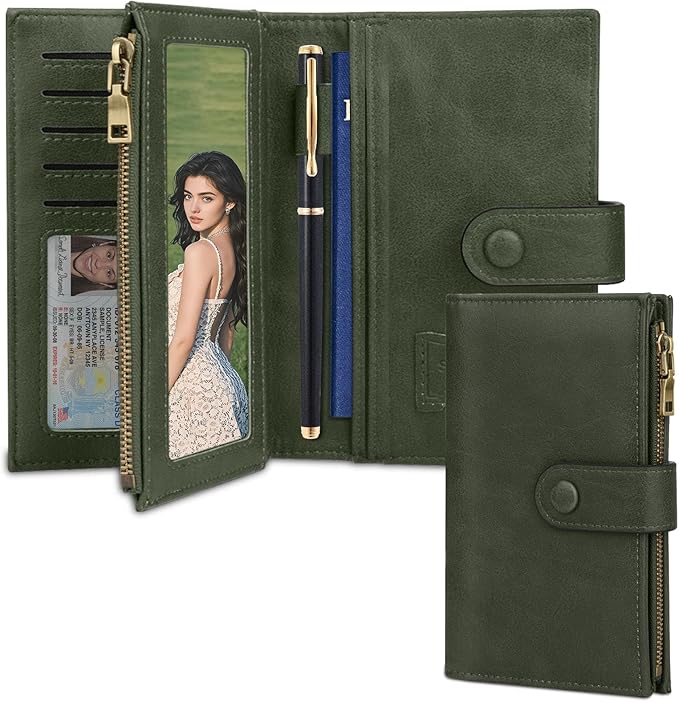 BKNOOU Passport Holder Rfid Blocking Travel Passport Wallet for Women and Men, Compact Leather Travel Wallet Trifold Clutch Wallet, Passport Cover Holds Cards, Tickets, Cash and Pen