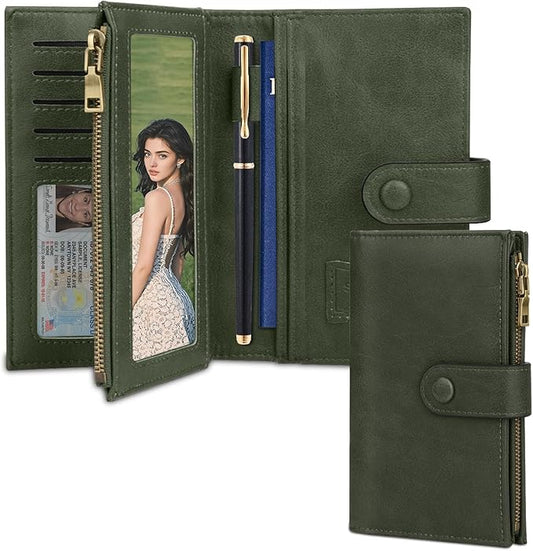BKNOOU Passport Holder Rfid Blocking Travel Passport Wallet for Women and Men, Compact Leather Travel Wallet Trifold Clutch Wallet, Passport Cover Holds Cards, Tickets, Cash and Pen