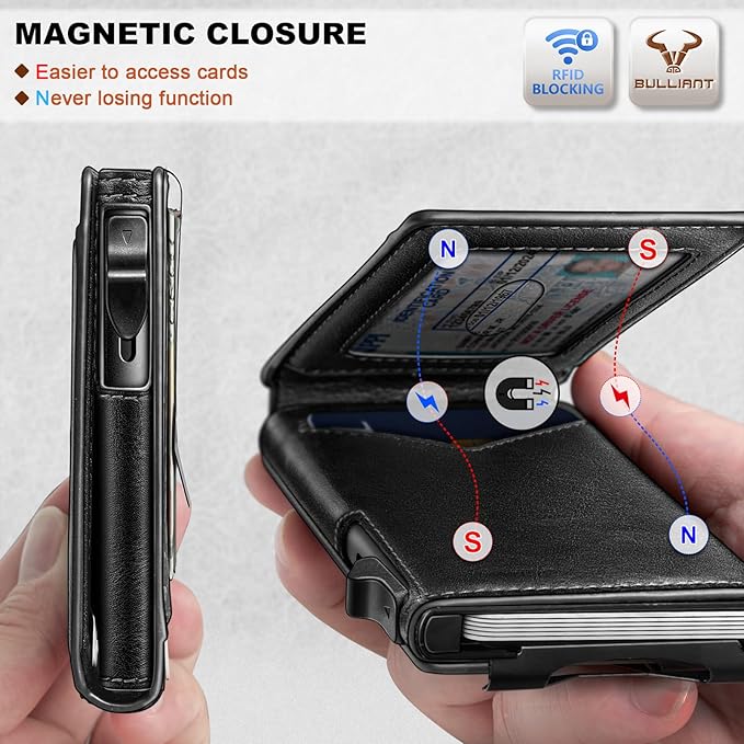 BULLIANT Men Wallet,Magnetic Metal Wallet Money Clip 9Cards Pop-up Access RFID Blocking