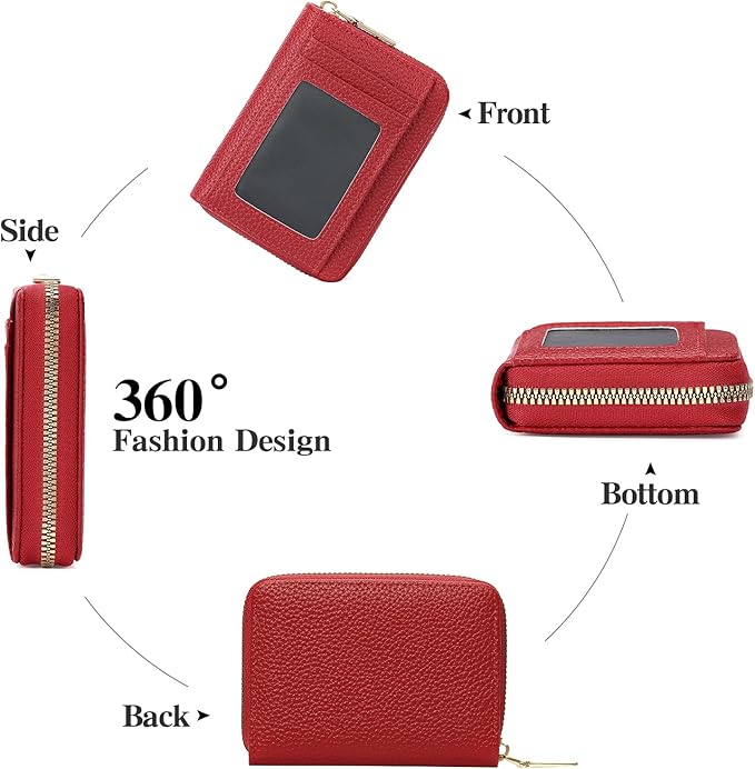 GAEKEAO Wallet Women RFID Blocking Leather Small Compact Zip-Around Credit Card Holder with ID Window & Zipper Pocket