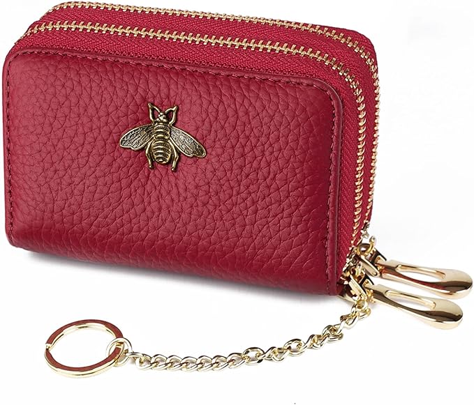 imeetu RFID Credit Card Holder, Small Leather Zipper Card Case Wallet for Women