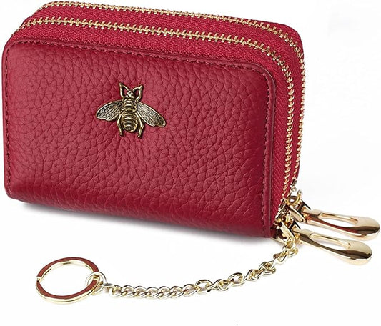 imeetu RFID Credit Card Holder, Small Leather Zipper Card Case Wallet for Women