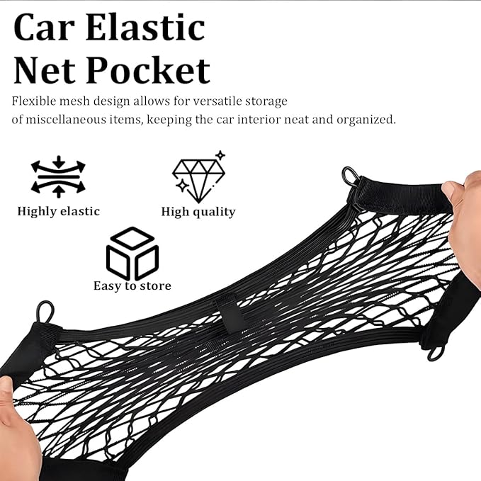 Car Cargo Nets, 2PCS 9.84" × 17.72" Adjustable Elastic Stretchable Vehicle Trunk Net Organizer with Mounting Screws, Mesh Auto Cargo Storage Pocket, Universal for SUV RV Truck