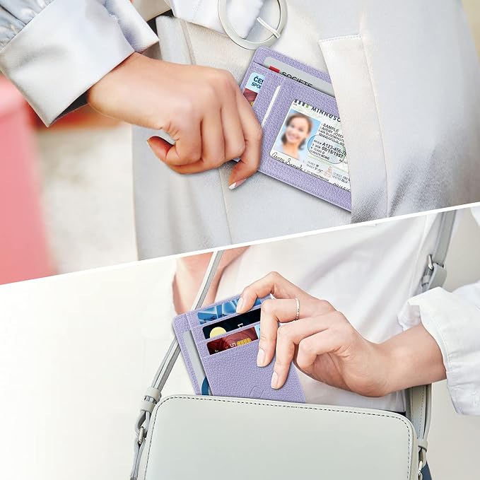 FINTIE Slim Minimalist Front Pocket Wallet, RFID Blocking Credit Card Holder Card Cases with ID Window for Men Women (Lilac Purple)