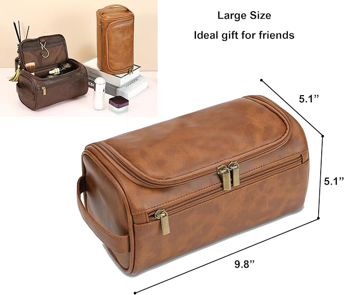 Toiletry Bag for Men, Travel Shaving Dopp Kit Water-resistant Bathroom Toiletries Organizer PU Leather Cosmetic Bags