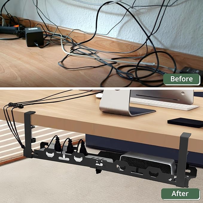 EYPINS Under Desk Cable Management Tray - No Drill Retractable 16-29inch Underdesk Cable Rack 22PCS, Computer Cord Organizer Under Desk, Sturdy Carbon Steel Wire Storage Tray for Home Office