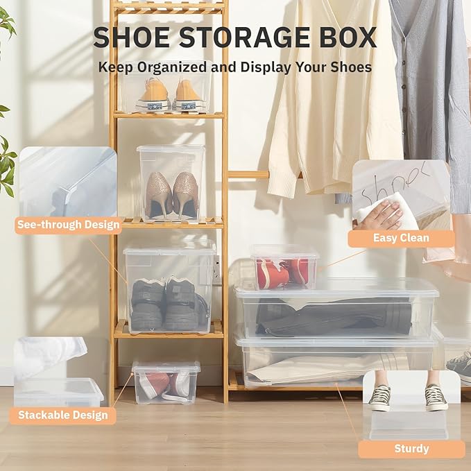 novelinks 22QTClear Storage Box Stackable Plastic Storage Bins with Lids Plastic Container Box for Sorting,6 Pack