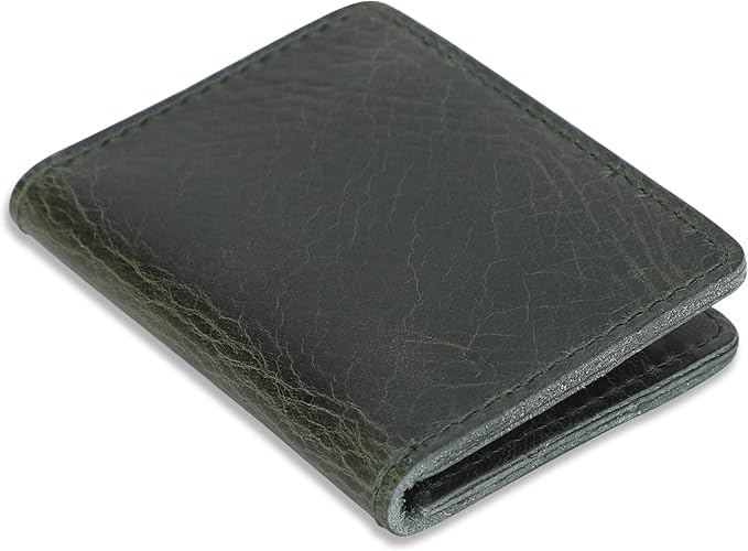 Genuine Leather Bifold Card Holder Wallet for Men & Women Slim Minimalist Front Pocket Credit Card Wallet, Compact Travel & Everyday Carry - Forest Green