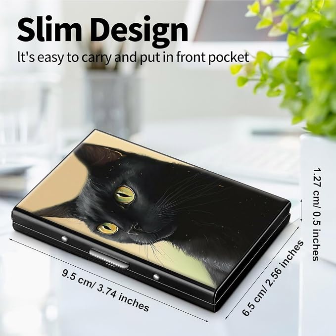 Metal Wallet, Credit Card Holder for Women Men Girls, RFID Blocking Aluminum Wallet Slim Hard Case, Mini Travel Wallet, ID Card Holder Business Card Case,Black Cat