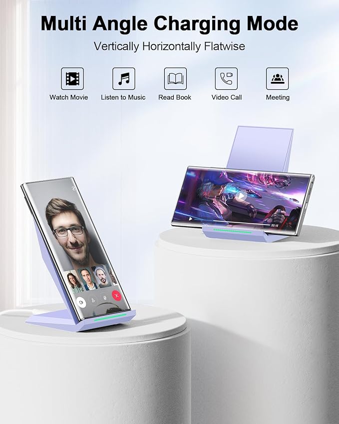 NANAMI Wireless Charger - Fast Wireless Charging Stand Compatible with Apple iPhone 17/17 Pro/17 Pro Max/16/15/14/13/12 Pro, Desktop Phone Charger for Samsung Galaxy S26/S26+/S25/S24/S23/S22/S21