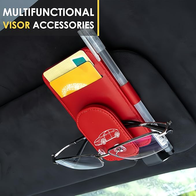 Model Y Sunglass Holder Clip Compatible with Tesla Model Y Juniper Interior Accessories Organizer Eyeglass Hanger Visor Ticket Card Decor Sunglasses Holders Part De Decorations (Red)