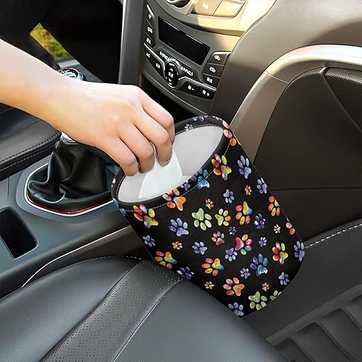 Colorful Paws Car Rubbish Bag Can Reusable Hanging Auto Garbage Organization Can Bin with Adjustable Strap for Camping