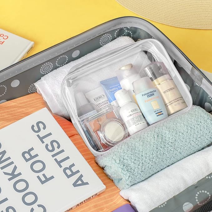PACKISM TSA Approved Toiletry Bag 2 Pack - 1 Medium TSA Quart Carry-On & 1 Large for Checked Luggage, Water-resistant Clear Makeup Bag Clear Travel Bags for Toiletries, Matte White