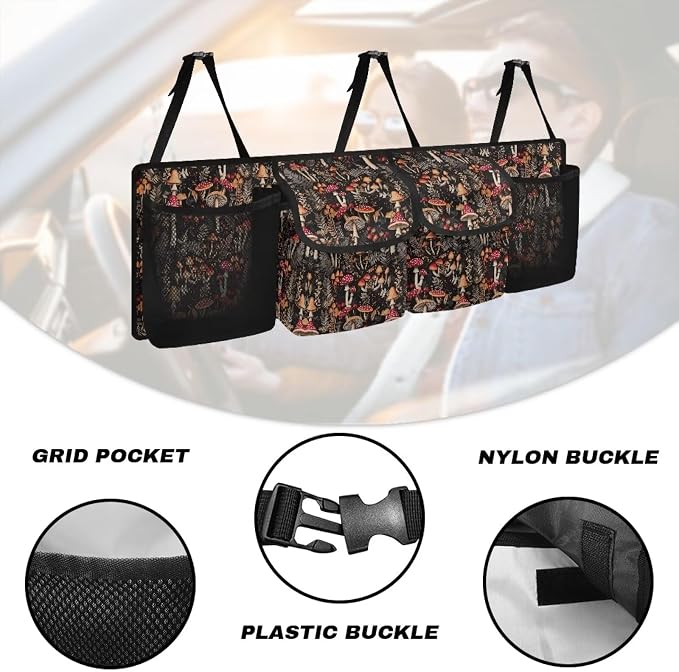 Retro Mushroom Trunk Organizers for Men Hanging Storage Bins, Foldable Backseat Organizer for SUVs & Sedans, Sturdy Car Organization Accessories