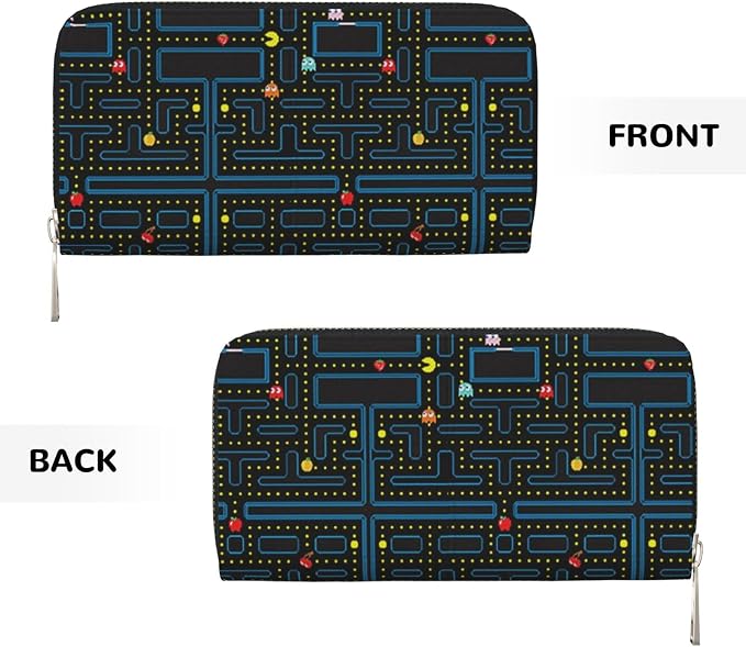 Retro Video Game Pattern Wallet for Men Women Elegant Long Clutch Zip Around Travel Leather Coin Purse Large Capacity Credit Card Holder Handbag