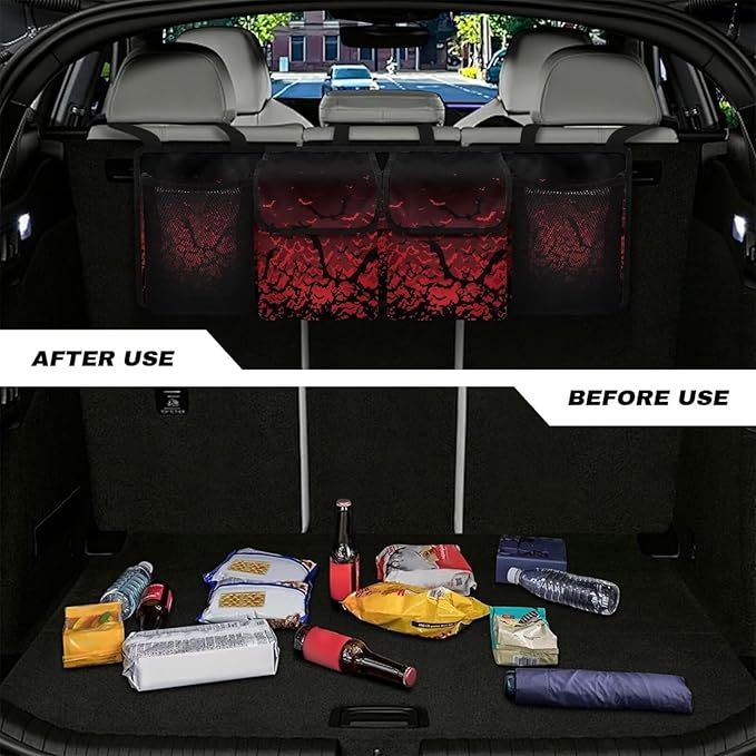 Halloween Bats Car Trunk Organizer Car Back Seat Hanging Storage Bag Collapsible Large Capacity Storage Bag Automotive Interior Accessories for Sedans SUV Jeep