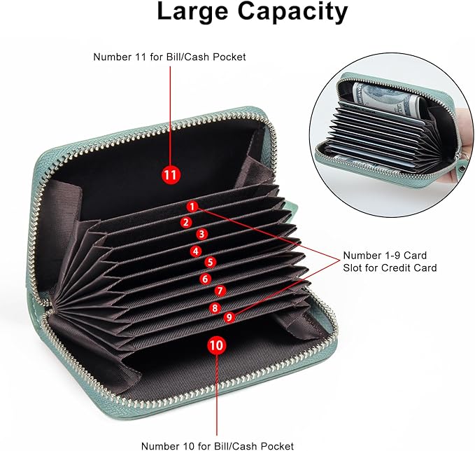 EcoVision Credit Card Holder RFID Card Case Wallet, Small Accordion Zipper Card Case Holder, Card Organizer Case for Women Men