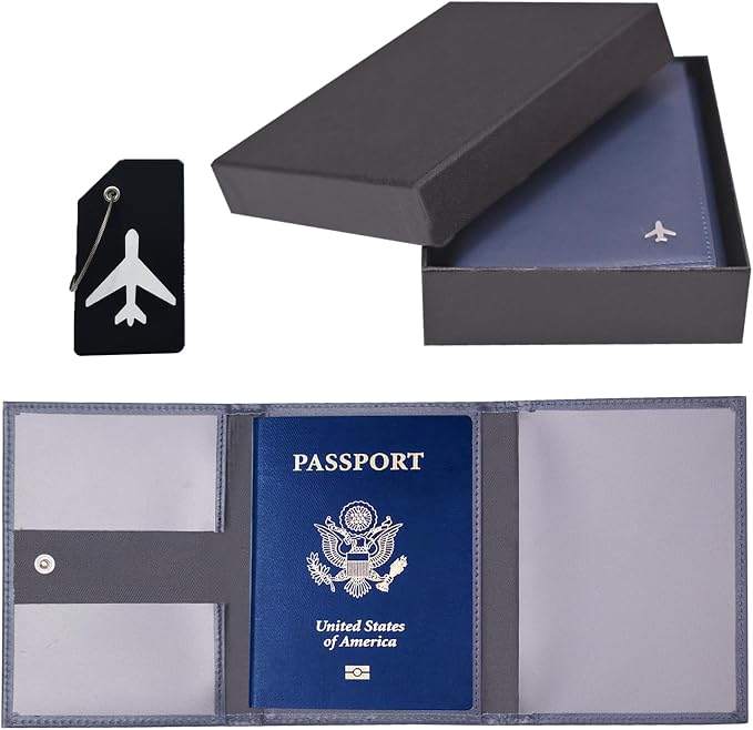 Pilot Wallet Passport Holder RFID Blocking Nappa Leather Travel Wallet, Stylish Travel Companion for Aviation Professionals (Blue)
