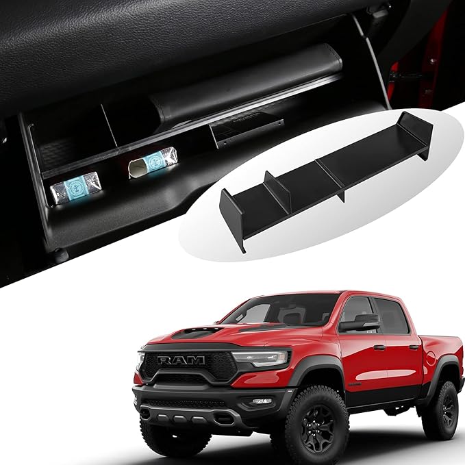 Motrobe Glove Box Organizer for Dodge 2019 2020 2021 2022 2023 RAM 1500 ABS Organizer Divider Accessories Black
