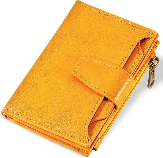 Airkit Small Wallet Women RFID Blocking Soft Leather Bifold Compact Card Holder Wallet for Women with Zipper Coin Pocket 4 ID Window