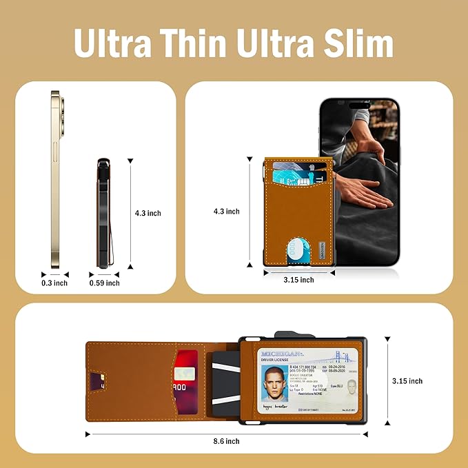 umoven Wallet for Men - with Money Clip Slim Leather Slots Credit Card Holder RFID Blocking Bifold Minimalist Wallet