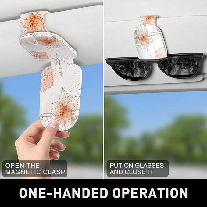 Sunglasses Holder for Car Visor, Magnetic Leather Car Sunglass Holder, Car Sun Visor Glasses Hanger Clip, Car Interior Accessories for Women Men, Fits All Size Eyeglasses