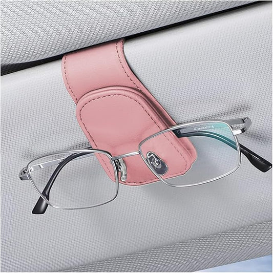 zipelo Sunglasses Holder for Car Sun Visor, Vehicle Magnetic Leather Eyeglass Hanger, Sun Glasses Mount Clip on Visors, Ticket Card Cash Organizer, Auto Interior Accessories (Pink, 1 PCS)