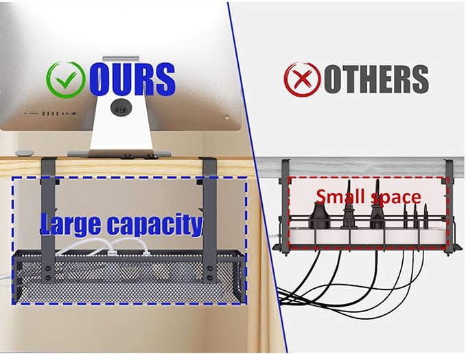 Fdit Fdit Under Desk Cable Management Tray, No Drill Metal Cable Organizer with Clamp, Wire Management Tray with Cable Ties for Home Office Desk (Black)