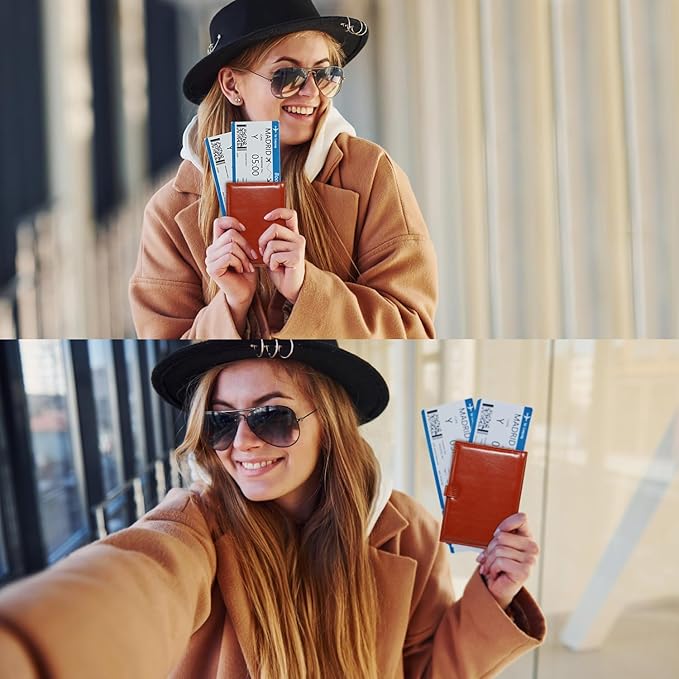 Passport Holder for Travel Essentials, Passport Wallet Cover Card holder Case for Travel Must Haves Accessories, Passport Book Holders for Women and Men, Dark Brown
