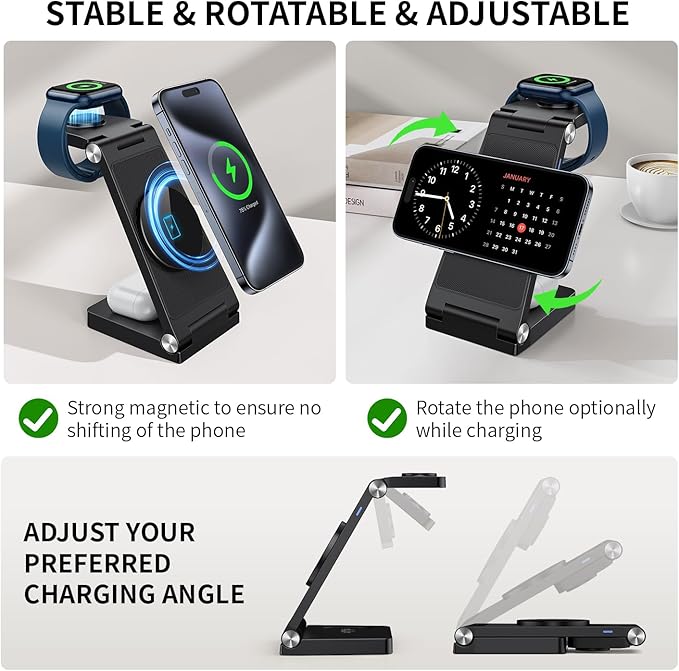 RYND 2026 Traveling Wireless Mag-Safe Fast Charging Station,Magnetic 3 in 1 Charger with Light for iPhone 16 15 14 13 12 Pro Max Plus,Apple Watch Series & Air pods 4 3 2 Pro-Gifts for Wife & Husband
