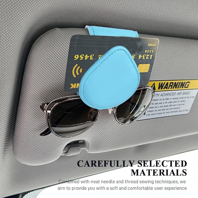 Magnetic Sunglass Holder for Car Visor, Sunglasses Visor Clip, Magnetic Leather Vehicle Glasses Ticket Card Clip, Automotive Eyeglass Hanger Organizer Accessories for Most Vehicles (Blue)