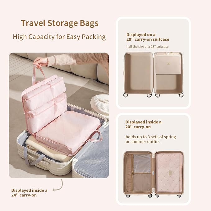 7-in-1 Travel Storage Bag, Foldable Hanging Packing Cube with Compartments for Clothes, Pink