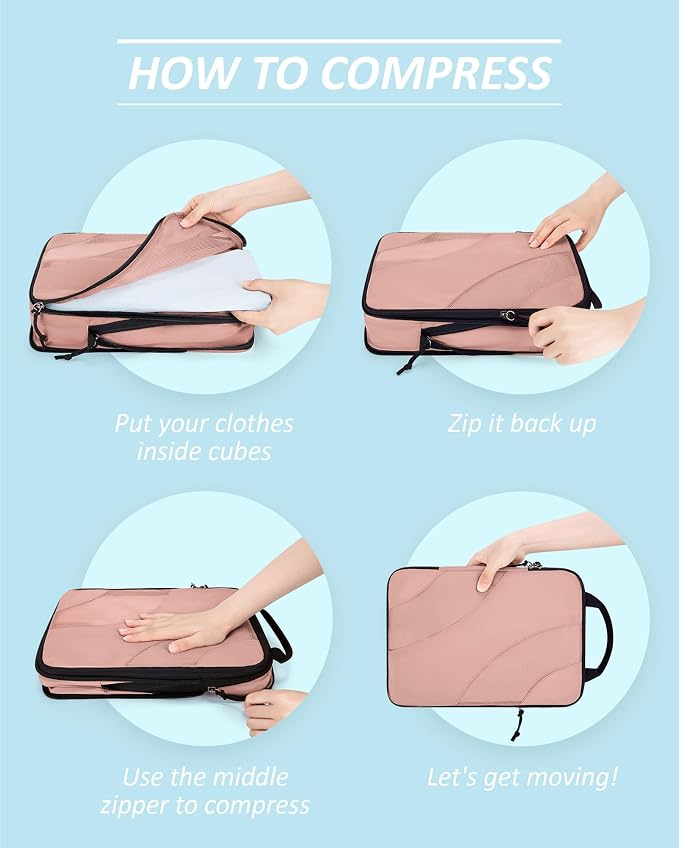 BAGSMART Compression Packing Cubes, 6 Set/4 Set/2 Set Travel Packing Cubes for Carry on Suitcases, Compression Suitcase Organizers Bag Set & Travel Cubes for Luggage, Lightweight Packing Organizers