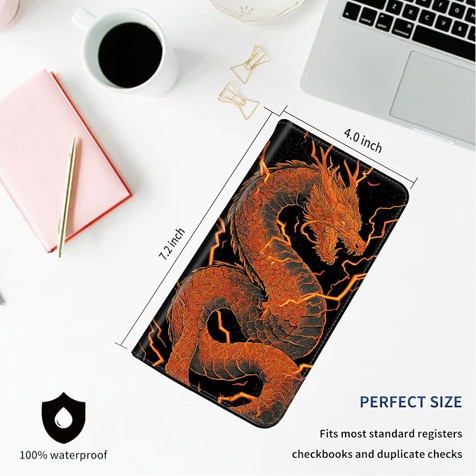 DEGDFSGR Checkbook Cover PU Leather Checkbook Covers for Women for Duplicate Checks, Check Book Covers with RFID Blocking Function for Personal Checkbook, Chinese Lightning Dragon
