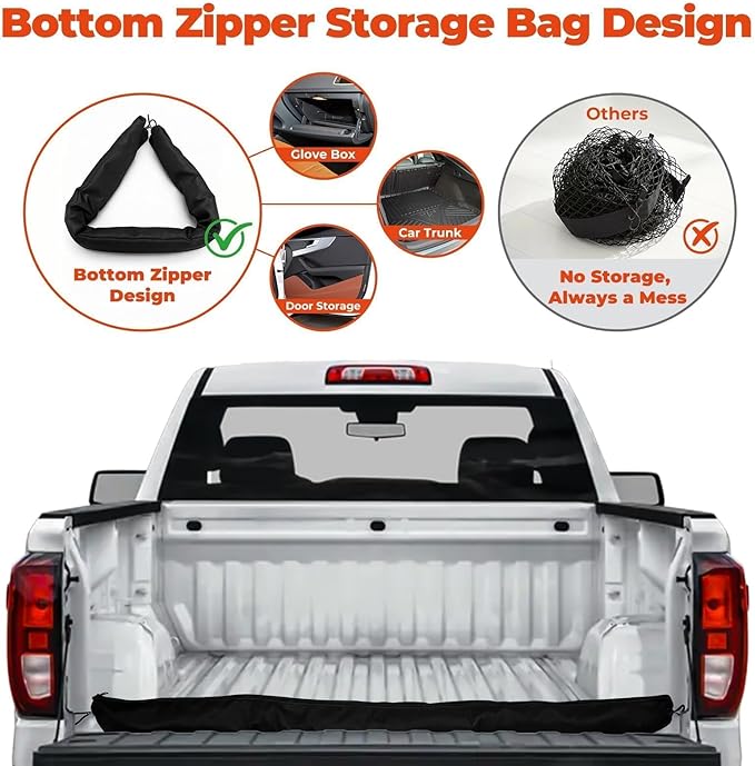 3-Layer Cargo Net for Honda Ridgeline 2017-2026, Zoned Storage Truck Bed Net with Foldable Zippered Bottom Bag, Heavy-Duty Cargo Organizer Netting for Camping, Trips & Everyday Use