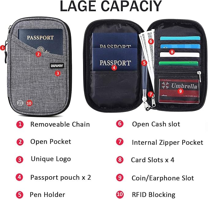 Passport Holder for Travel, Rfid Blocking Passport Wallet Travel Wallet Waterproof Case for Cards Passport Case, Travel Document Organizer Credit Cards Case Rfid Passport Holder for Travel