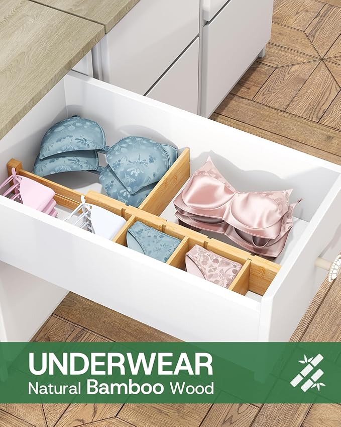 Kitchen Drawer Dividers - Adjustable Drawer Organizer for Clothes, Kitchen, Closet & Office - 8 Pack with Inserts, 13.8-18.8 Inches, Non-Slip Silicone Ends