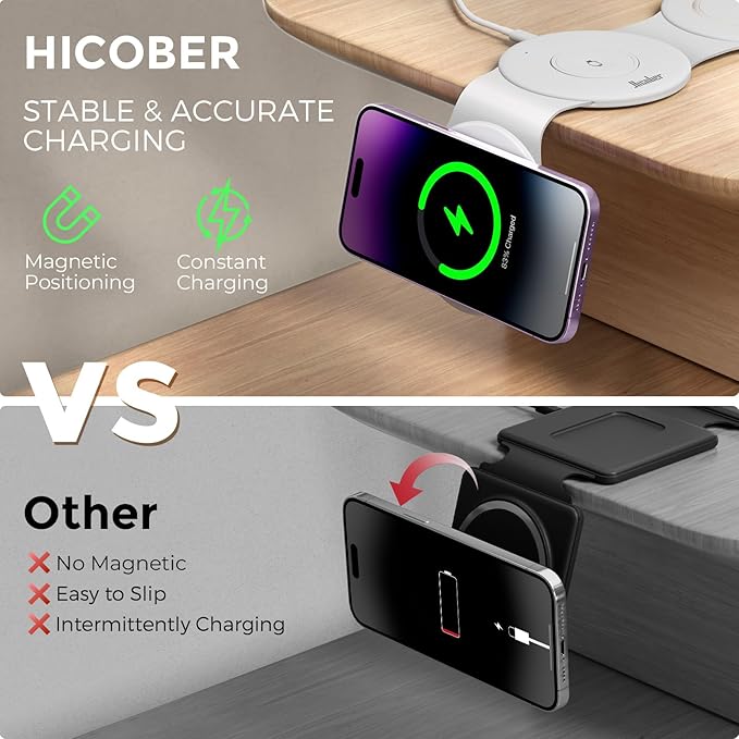 Hicober 3 in 1 Wireless Charging Station for iPhone 15, Magnetic Foldable Travel Charger Station Stand 18W for iPhone Air 17 16 15 14 13 12 Pro/Max/Plus/Apple Watch All Series & Airpods